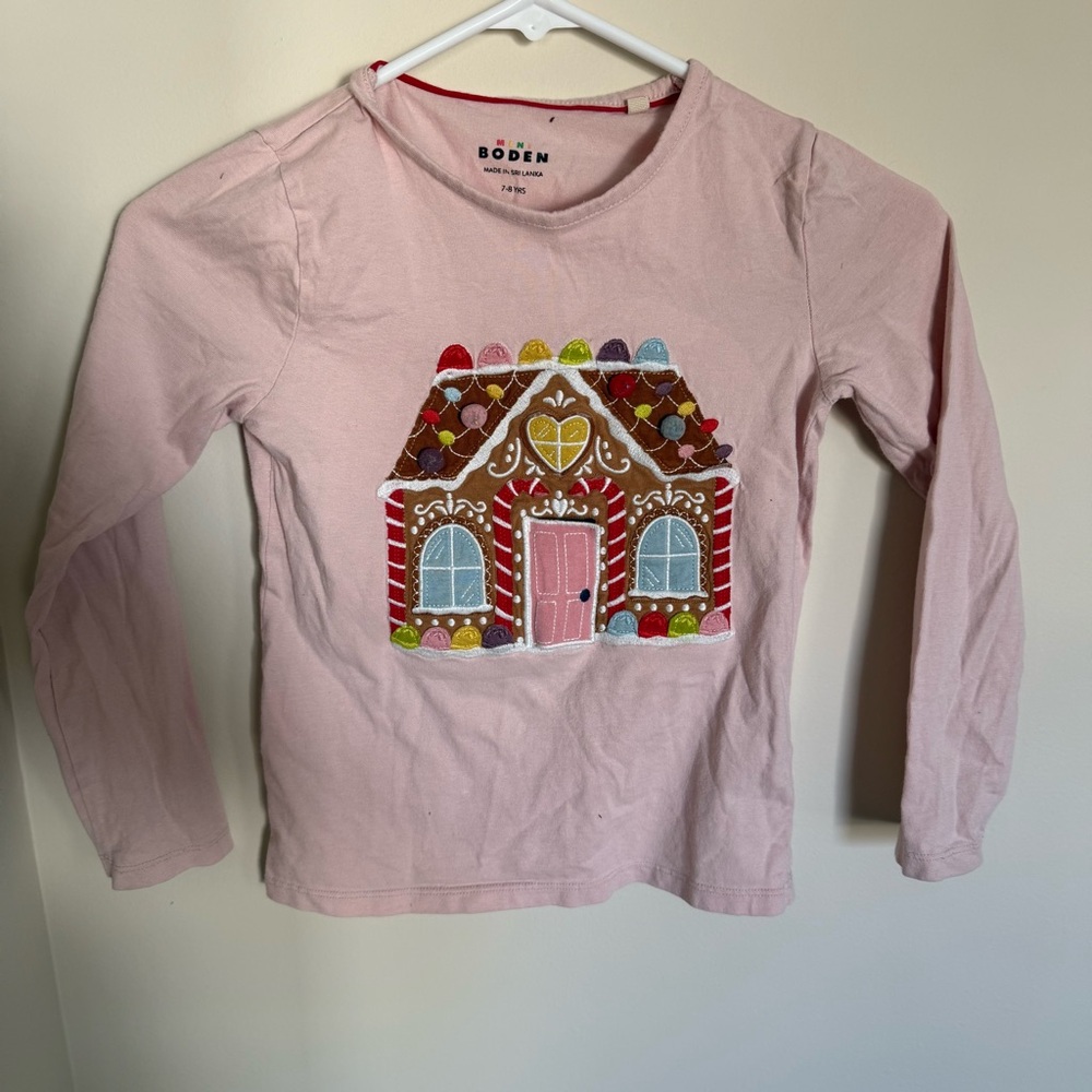 Mini Boden Girl’s Light Pink Christmas Lift the Flap Long Sleeve T-Shirt Sz 7-8 - Picture 2 of 8